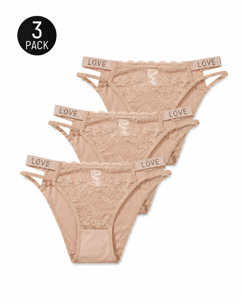 Multiple Packs Sexy Rhinestone Lace See-Through Thongs