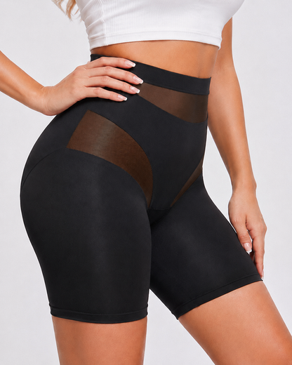 High Waist Tummy Control Sheer Mesh Patchwork Shaping Shorts