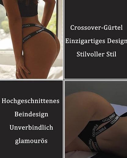 Women's Cotton High Waist Sexy Letter Printed Cross Sports Belt Thong