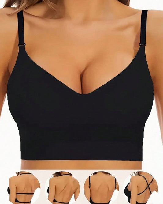 Women's Low Back Seamless Multi-Way Convertible Halter Spaghetti Strap Lifting Bra