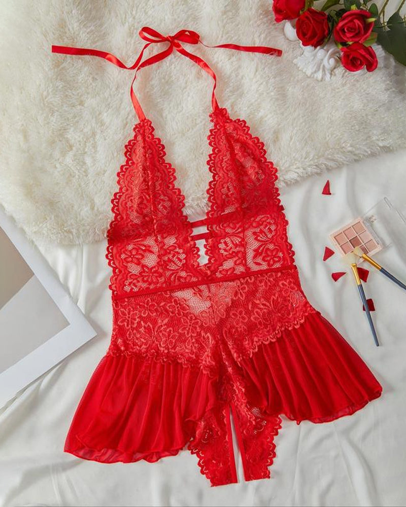 Women's Sexy Solid Color Lace Pajamas