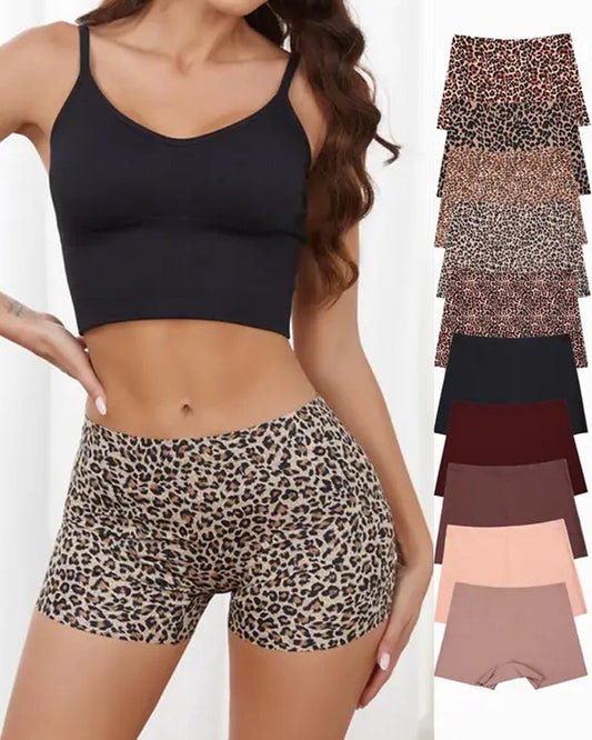 Women's Leopard Print/Solid Seamless Comfortable Breathable Boxer Briefs