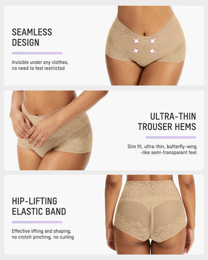 3-Pack High-Waist Lace V-Shaped Breathable Tummy-Control Panties