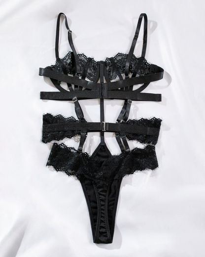 Sexy Lace Embroidered Sheer Cut-Out Teddy Bodysuit