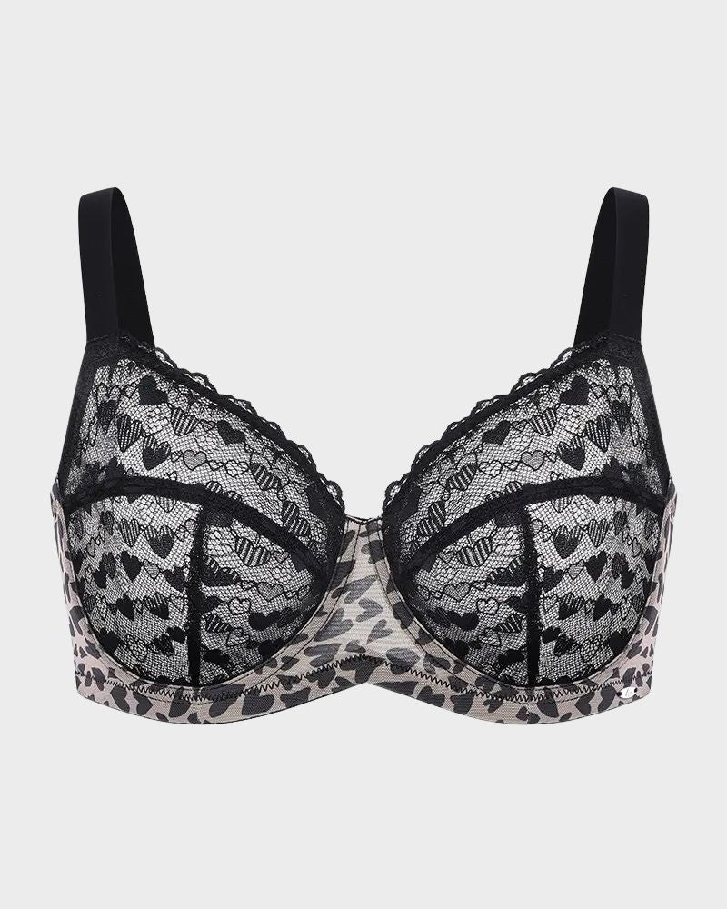 Plus Size Sexy Leopard Heart Lace Push-Up Bra