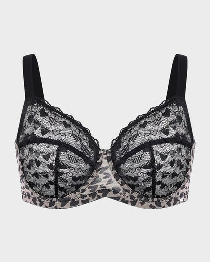 Plus Size Sexy Leopard Heart Lace Push-Up Bra
