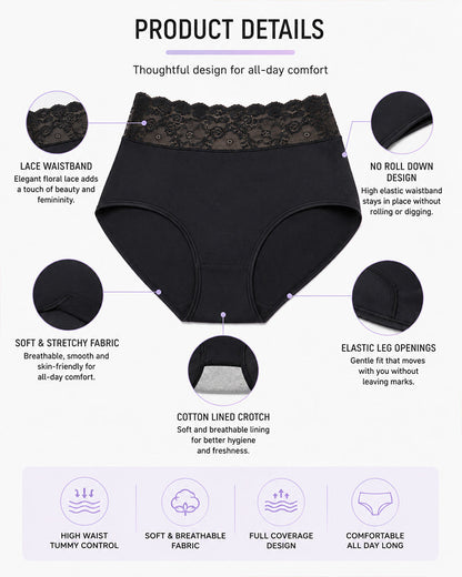 5-Pack Lace Trim Cotton Seamless Panties