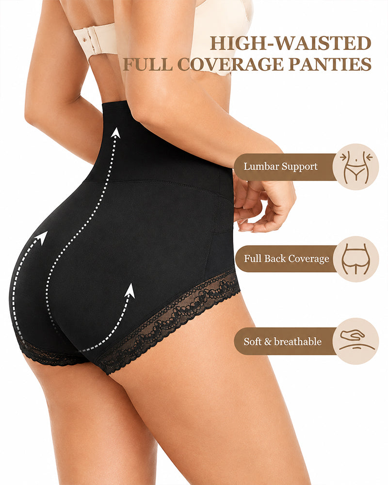 3-Pack High Waist Tummy Control Lace Trim Shaping Panties