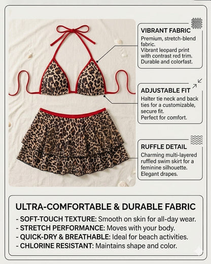 Sexy Colorblock Leopard Tie-Side Bikini Set