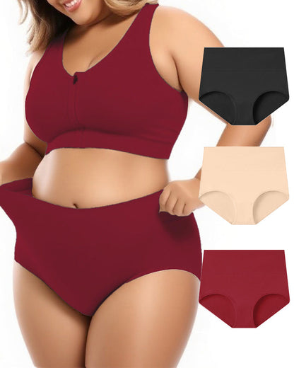 Plus Size High Waist Pure Cotton Breathable Elastic Briefs