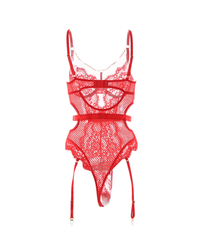 Sexy Metal Chain Lace Mesh Shaping Bodysuit