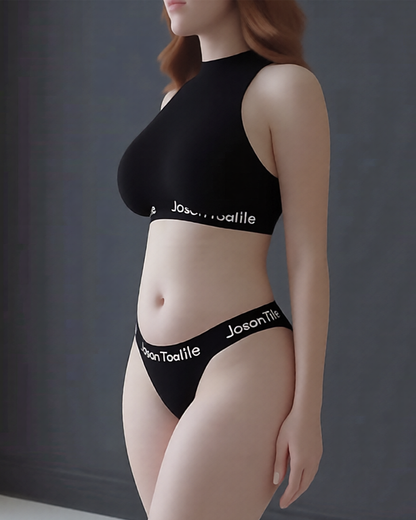 Sheer Fitted Sports Tank Top with Thong Set