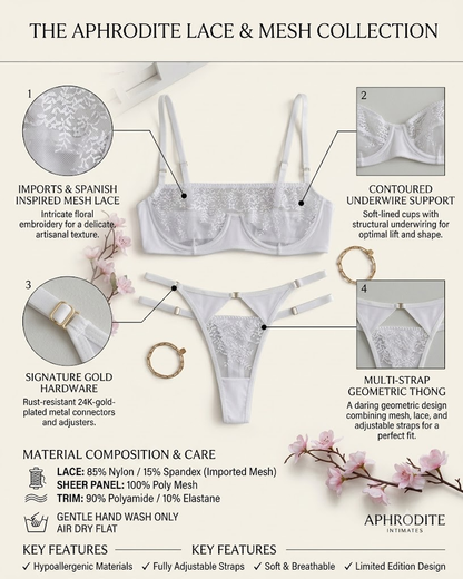 Women's Floral Lace Patchwork Sheer Mesh Lingerie Set
