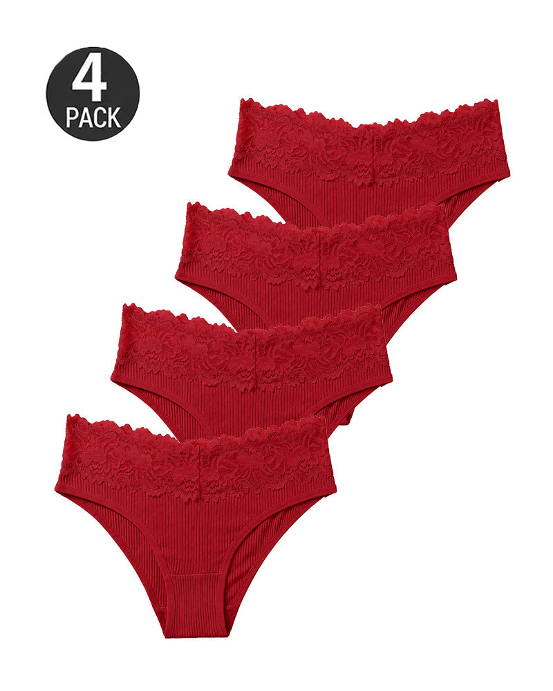 4-Pack Sexy Lace Trim Ribbed Cotton Panties