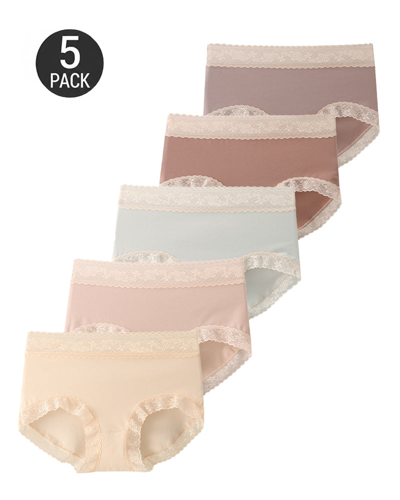 5-Pack Pure Cotton Lace Trim Seamless Breathable Briefs