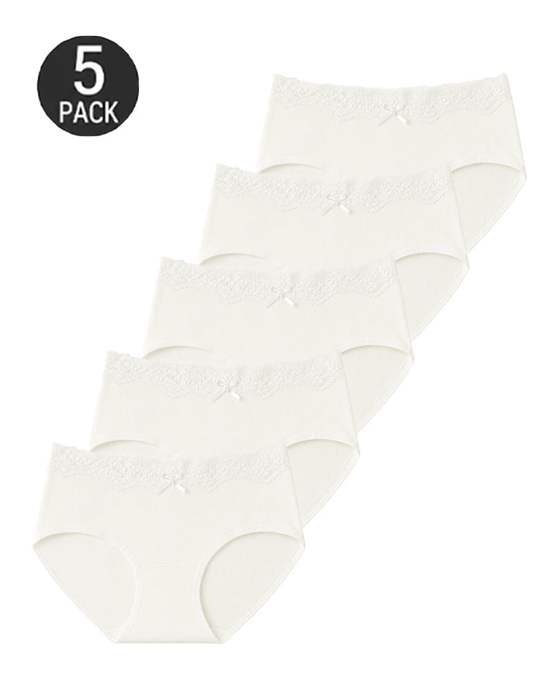 5-Pack Pure Cotton Breathable Lace Trim Panties