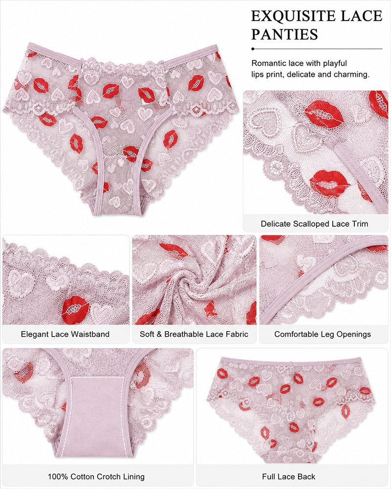 4-Pack Sexy Lace See-Through Lip Embroidered Panties