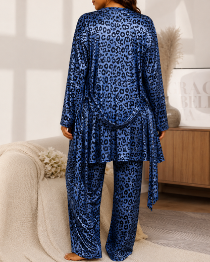 Sexy Leopard Print Satin Robe Pajama Set