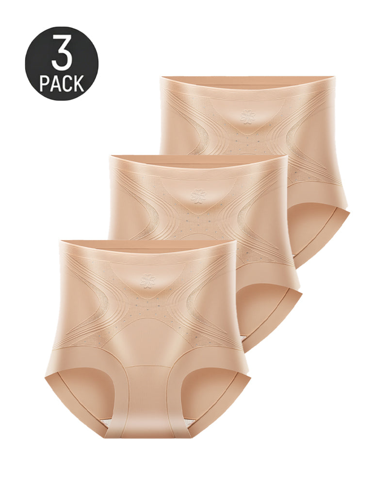 3-Pack Seamless Ice Silk High Waist Tummy Control Shaping Panties