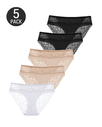 5-Pack Sexy Seamless Ice Silk Lace Patchwork Breathable Panties