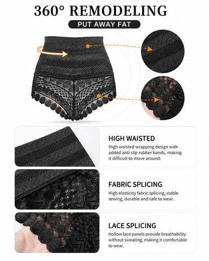 3-Pack High Waist Seamless Breathable Mesh Lace Shaping Panties