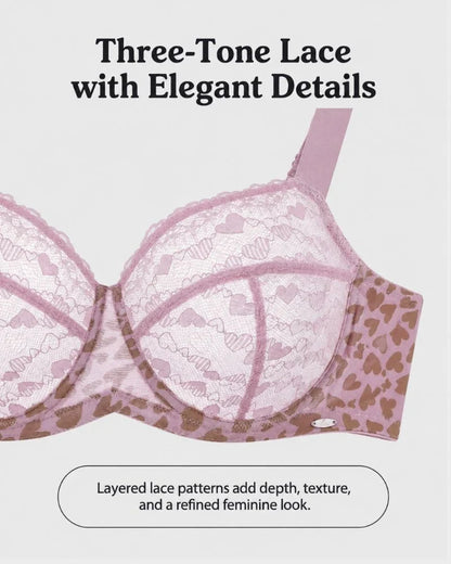 Plus Size Sexy Leopard Heart Lace Push-Up Bra