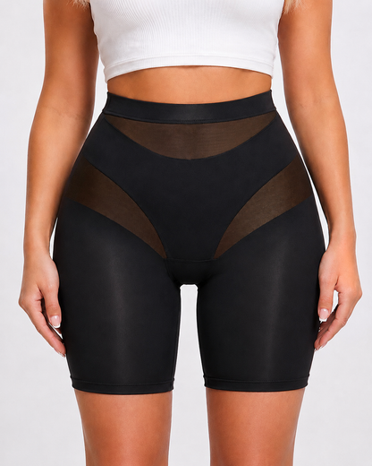 High Waist Tummy Control Sheer Mesh Patchwork Shaping Shorts