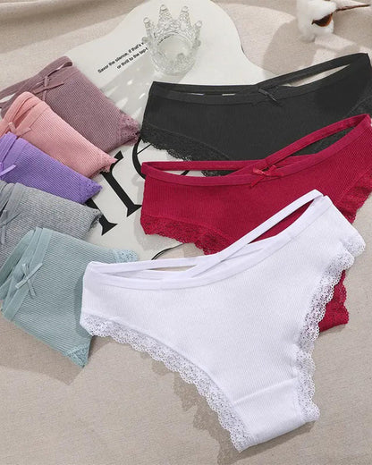 Women's Underwear Threaded Cotton Underwear Cute Bow Low Waist Bikini Lace Panties For Women