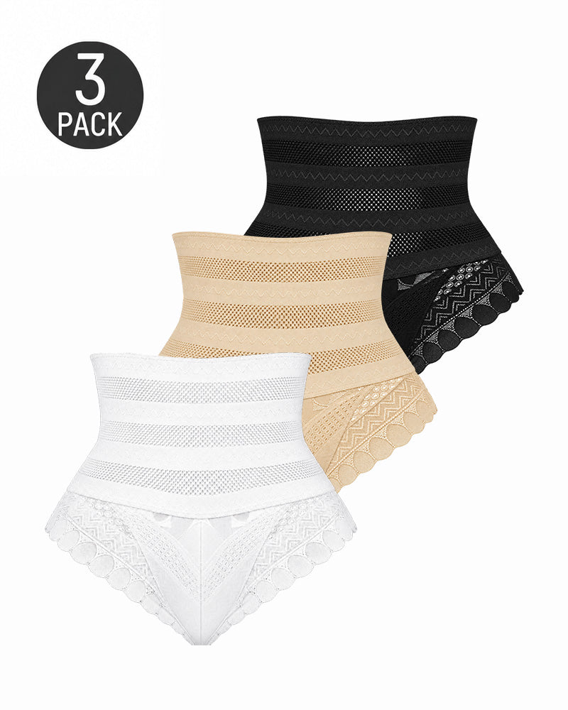 3-Pack High Waist Seamless Breathable Mesh Lace Shaping Panties