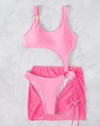 Sexy Sheer Mesh Backless Bikini with Cover-up Set