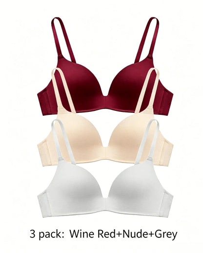 3-Pack Comfortable Wire-Free V-Neck T-Shirt Bra