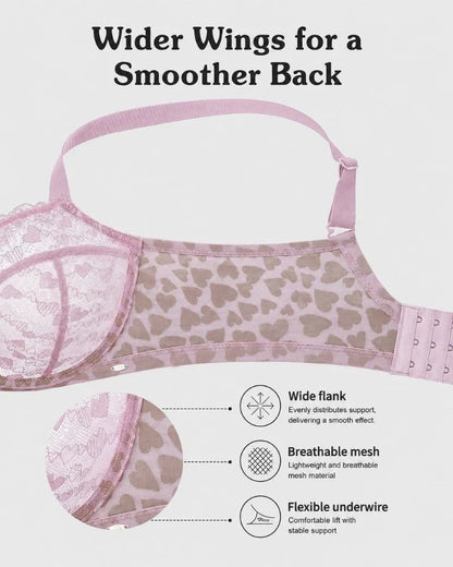 Plus Size Sexy Leopard Heart Lace Push-Up Bra
