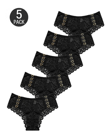 5-Pack Sexy Lace Breathable Heart Cutout Panties