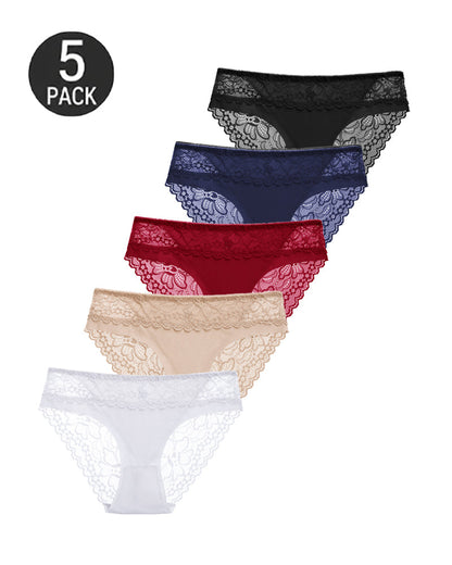 5-Pack Sexy Seamless Ice Silk Lace Patchwork Breathable Panties