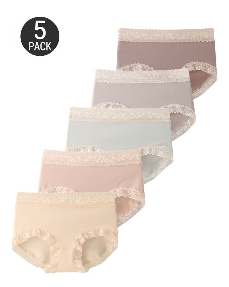 5-Pack Pure Cotton Lace Trim Seamless Breathable Briefs