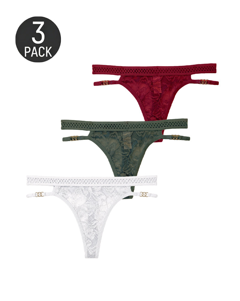 Multiple-Pack Sexy Lace Mesh Metal Buckle Decoration Thongs