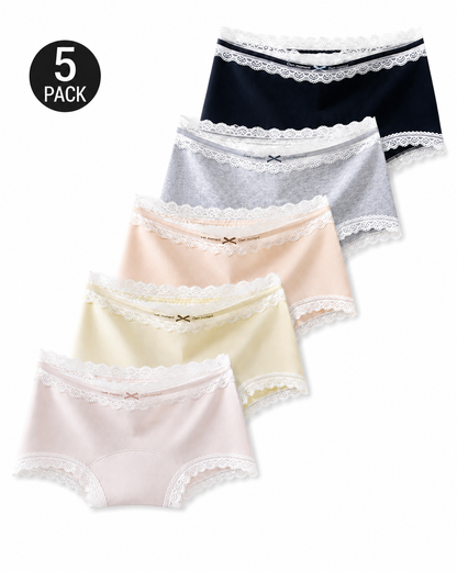 5-Pack Pure Cotton Lace Trim Antibacterial Panties