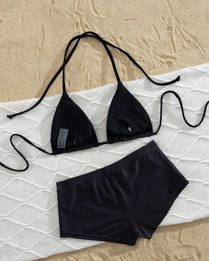 Printed Halter Tie Two-Piece High-Waist Bikini Set
