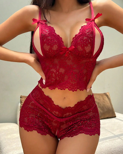 Sexy Cut-Out Bust Lace Strappy Lingerie Set