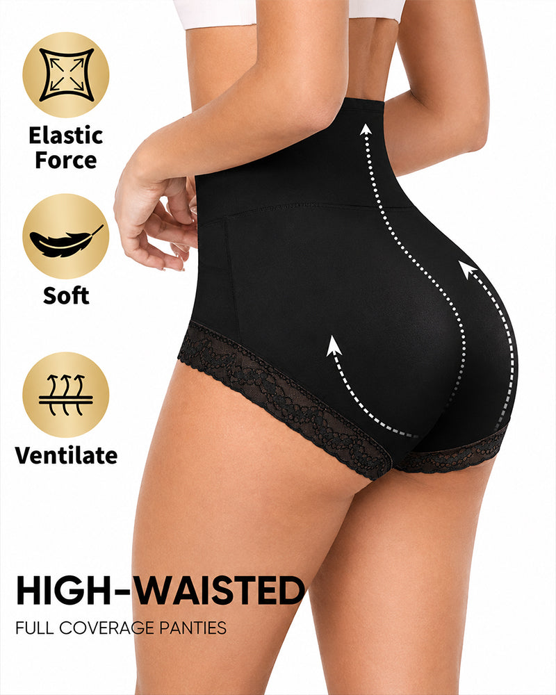 3-Pack High Waist Tummy Control Lace Trim Shaping Panties