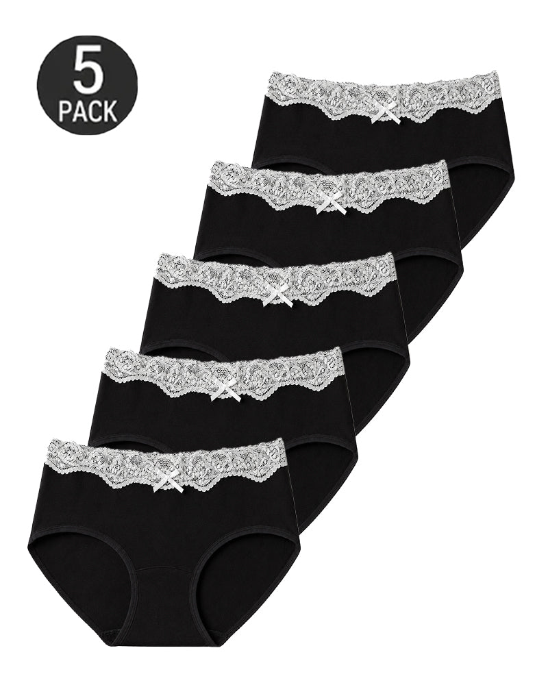 5-Pack Pure Cotton Breathable Lace Trim Panties