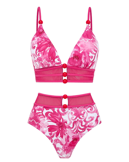 Sexy Cut-Out Floral Print Swimsuit Set