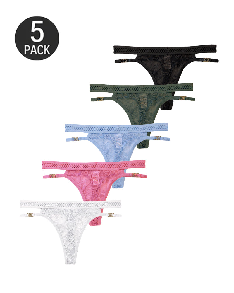 Multiple-Pack Sexy Lace Mesh Metal Buckle Decoration Thongs