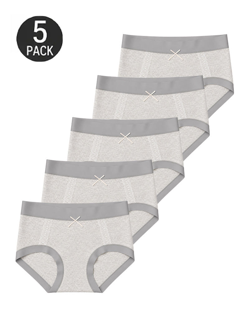 5-Pack Pure Cotton Antibacterial Lace Trim Elastic Panties