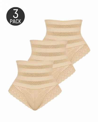 3-Pack High Waist Seamless Breathable Mesh Lace Shaping Panties