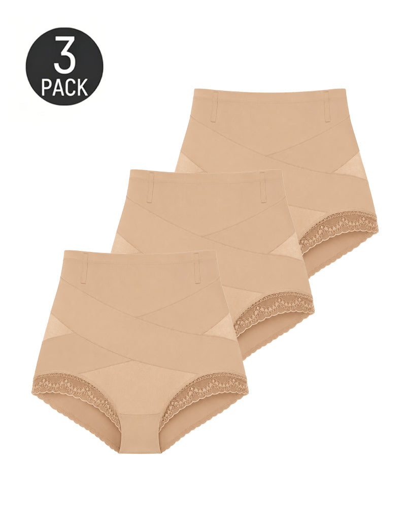 3-Pack High Waist Tummy Control Lace Trim Shaping Panties