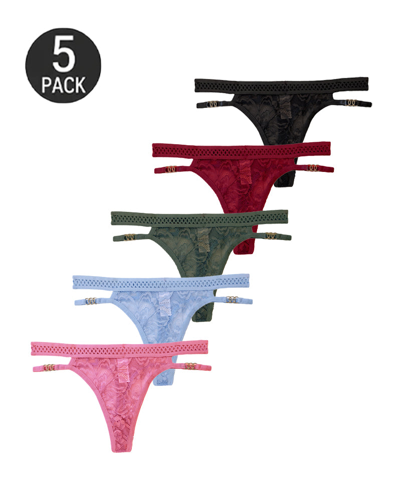Multiple-Pack Sexy Lace Mesh Metal Buckle Decoration Thongs