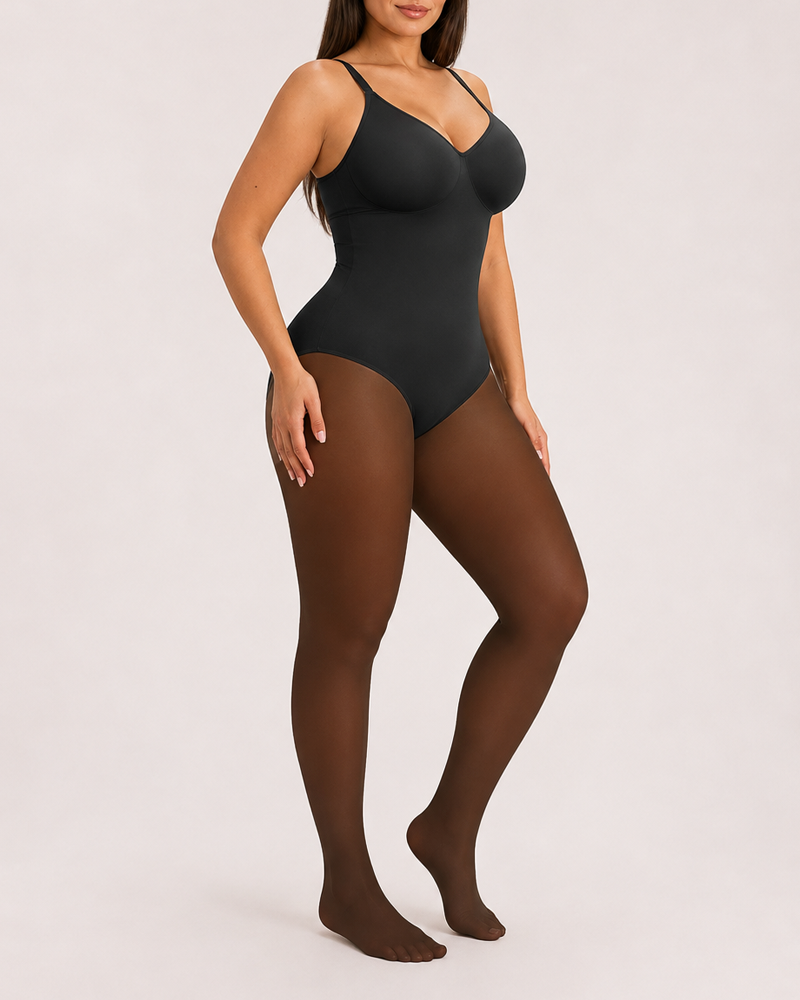 Paneled Fleece-Lined Tummy Control Footed Bodysuit