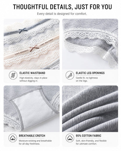 5-Pack Pure Cotton Lace Trim Antibacterial Panties
