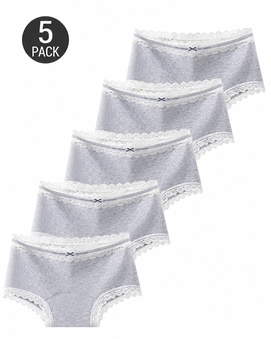 5-Pack Pure Cotton Lace Trim Antibacterial Panties